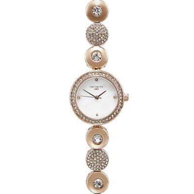 Ladies gold plated disc link analogue watch